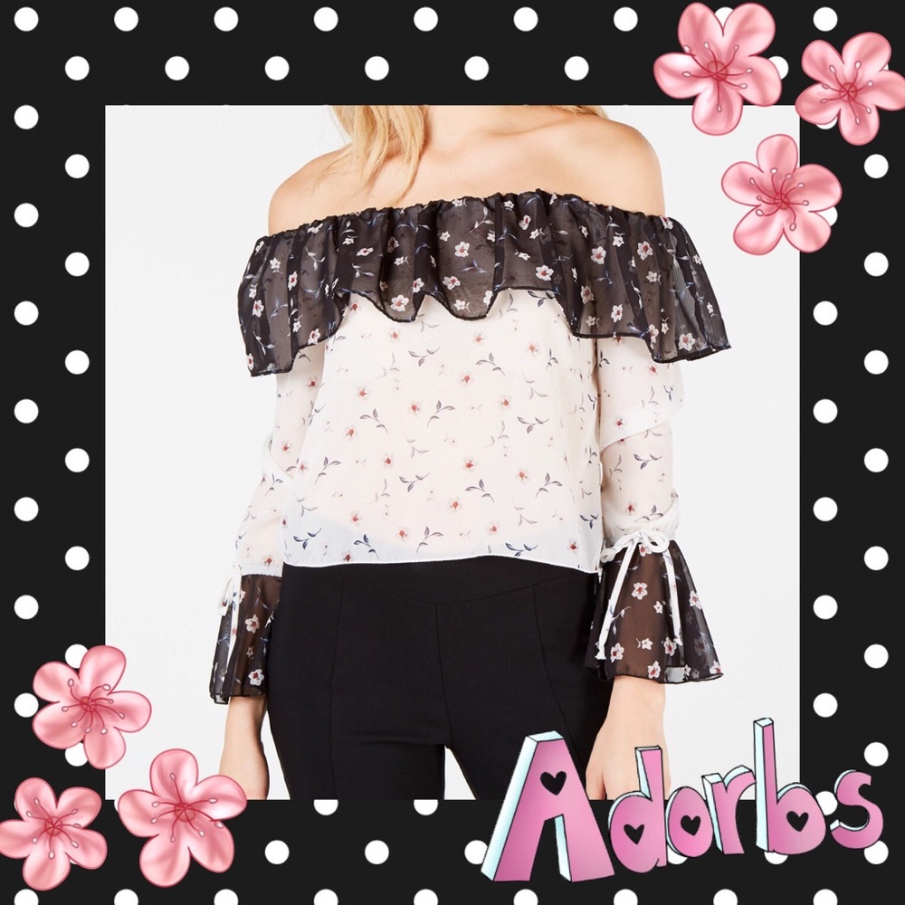 Juniors' Printed Off-The-Shoulder Ruffle Blouse